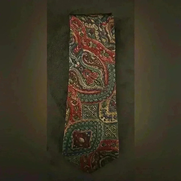 ✅💎Men’s  London Fog Silk Tie Necktie Green Gold Taupe - Picture 4 of 11